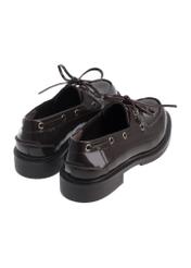 Women's dark brown leather moccasins BUTYD-1313-1I(Z26), back view of the product on a white background.
