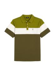 Men's green cotton polo shirt POLMT-0087-8E(W26) - front product view, on white background.