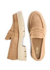 Beige leather platform loafers BUTYD-1069-1B(W26) - product view from above, on a white background.