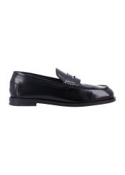 Women's leather moccasins in black BUTYD-1355-9F(Z26), side view of the product on a white background.