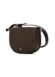 Brown suede women's messenger bag TORES-1398-1I(Z26), diagonal product view on white background.