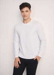 White men's long sleeve blouse LSLMT-0008-11(Z25), front view of the product on the model. Half of the silhouette visible.