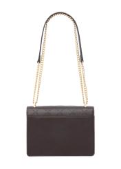 Brown women's handbag with monogram TOREC-1155-1I(Z26), product view from the back on a white background.
