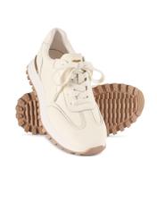 Women's leather sneakers in cream color BUTYD-1270-0B(W26), diagonal product view on a white background.
