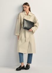 Black leather women's briefcase TORES-0853F-9G(W26) - product view slightly diagonal, on a model, against a light background. The entire silhouette is visible.