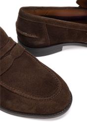 Dark brown men's leather moccasins BUTYM-0482-1H(W26), close-up of the product detail on a white background.