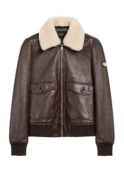 Brown leather jacket with collar KURDS-0505-1H(Z26) - front product view on white background.