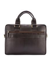 Brown leather men's briefcase TORMS-0503-1I(W26) - product view from the back, on a white background.