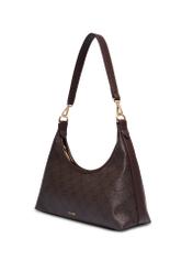 Brown women's handbag with monogram TOREC-1301-1P(Z26), diagonal product view on a white background.