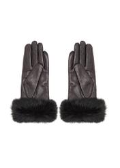 Women's leather gloves with rabbit fur REKDS-0071A-1I(Z26), rear view on a white background.