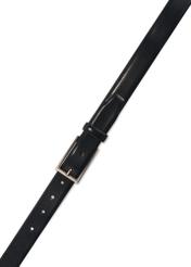 Navy blue men's leather belt PASMS-0256-69(Z25), view of the buckle of the product on a white background.