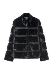 Women's black fur coat with applications FUTDP-0067-99(Z25) - front product view on white background.