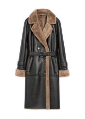 Black long women's sheepskin coat KOZDP-0012-99(Z25) - front product view on a white background.