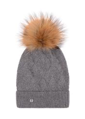 Gray women's cap with pom-pom CZADT-0040A-91(Z23)-02