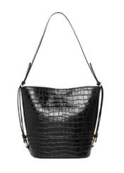 Black leather handbag with a crocodile-skin effect, model TORES-1417-9G(Z26); rear view of the product on a white background.