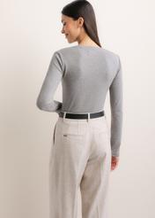 Women's gray cotton longsleeve LSLDT-0061-9B(Z26), product view from the back on the model. Half of the silhouette visible.