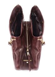 Brown leather women's shopper handbag TORES-0636D-89(Z25), view of the product compartments, view on a white background.