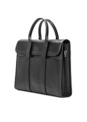 Black leather men's briefcase TORMS-0508-99(W26), diagonal product view on white background.