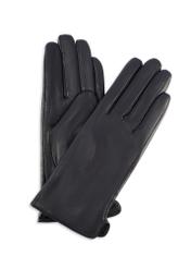 Navy blue women's leather gloves REKDS-0001A-69(Z25), product view from the front and back on a white background.