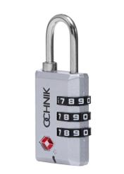 Silver TSA combination padlock AW-015-0002-92(W25), diagonal product view on white background.