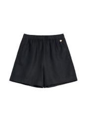 Women's linen shorts in black SZODT-0019-99(W26), front product view on a white background.
