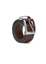 Men's brown leather belt PASMS-0163-1H(W26), diagonal product view on white background.