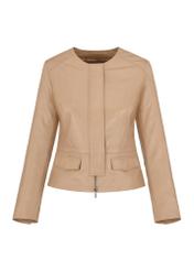 Beige leather waisted jacket for women KURDS-0483-3333(W24)-03