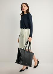 Women's croco shopper bag TORES-0700C-9G(W26), product view in model's hand. Full body visible.