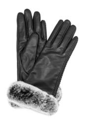 Black leather gloves with fur REKDS-0092-99(Z25) - front product view on white background.
