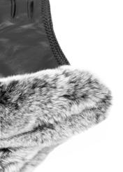 Black leather gloves with fur REKDS-0092-99(Z25) - close-up detail, on white background.