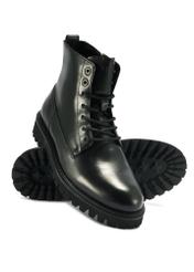 Men's leather ankle boots in black BUTYM-0507-99(Z25), diagonal product view on a white background.