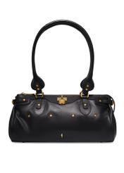 Black leather shoulder bag TORES-1369-99(Z26), front product view on white background.