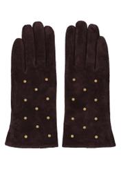 Brown suede women's gloves REKDS-0103-1I(Z26) - product view from above, on a white background.