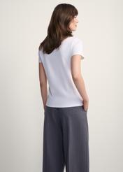 White cotton women's t-shirt TSHDT-0144-11(Z25), product view from the back on the model, half of the silhouette visible.