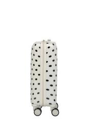 Small polka dot suitcase on wheels WALAB-0074-0P-19(W26), side view of the product on a white background.