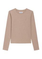 Light beige women's cotton long-sleeve top LSLDT-0061-1J(Z26), front view on a white background.
