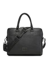 Black leather men's bag TORMS-0524-99(Z26) - front product view, on white background.
