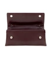 Burgundy small leather clutch bag TORES-1188-49(Z25), product view with open flap on white background.