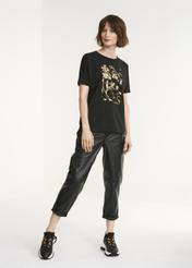 Black Women's T-shirt with gold print TSHDT-0102-99(Z22)-02