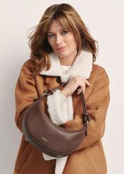Brown small women's hobo bag TOREC-1097-89(Z25) - front view of the product on a model against a white background. Half of the silhouette visible.