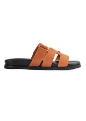 Brown leather women's flip-flops BUTYD-1162-24(W25), product visible from the side on a white background.