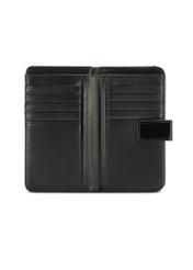Black women's wallet with monogram POREC-0420-98(Z25) - open top view on white background.