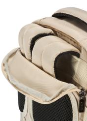 Beige airplane backpack PLCMN-0017-16(Z25), close-up of the product's back pocket, view on a white background.