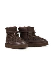 Chocolate women's snow boots BUTYD-1221-89(Z25), diagonal product view on a white background.