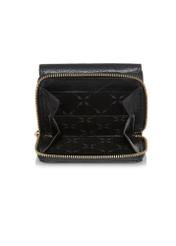 Small fold-out women's wallet black leather PORES-0816A-99(Z25), product view inside on white background.