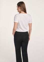 Cream women's V-neck T-shirt TSHDT-0118B-0B(Z26), back view of the product on the model. Half of the silhouette visible.