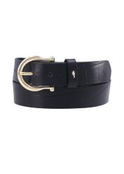Women's black leather belt with animal motif PASDS-0274-9G(Z26), front product view on white background.