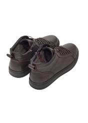 Men's dark brown leather sneakers BUTYM-0466-1I(Z26), product view from the back on a white background.