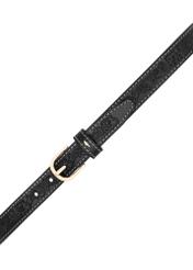 Black leather women's belt PASDS-0334-98(Z25), view of the buckle of the product on a white background.