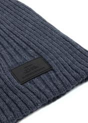 Navy blue men's winter hat CZAMT-0011-7E(Z26), close-up of product detail, view on white background.